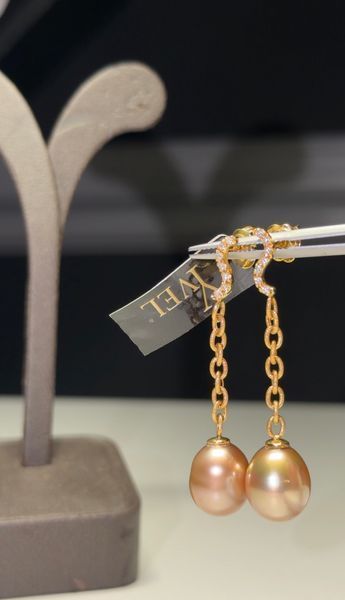 Сережки з жовтого золота з діамантами та перлинами Ю4№35 фото